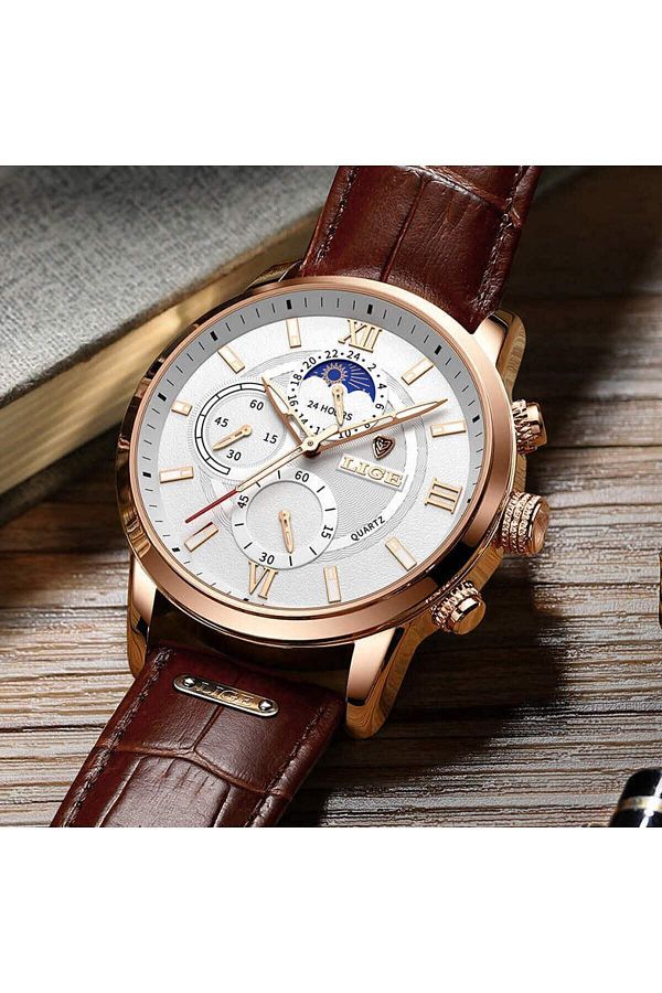 Lige Leather Strap Luxury Men s Wrist Watch Original Trendyol