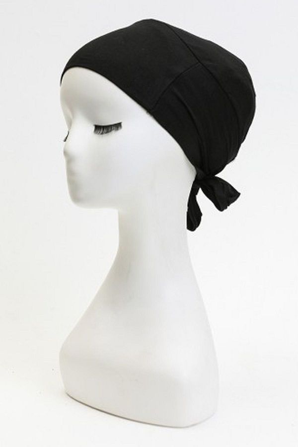 Kent Pazarı-Combed Cotton Lycra String Plain Bonnet - Black (1 Piece) 1