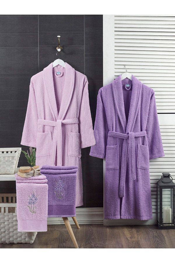 CottonCrea Lilac and Lavender Double Robe Set Cotton Market Trendyol