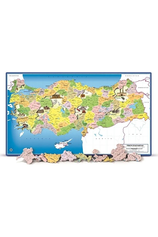 BYCEGU 0725 ŞEKİL TANIMA GÖRSEL HAFIZA GELİŞTİRİCİ TÜRKİYE HARİTASI ÇERÇEVELİ PUZZLE EĞİTİCİ OYUN SETİ