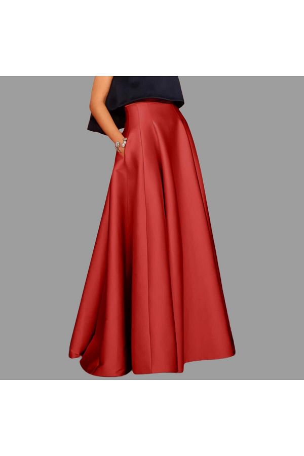 NALINCI BlAck SAtin MAxi Skirt High WAist Pocket And PleAted A line Trendyol