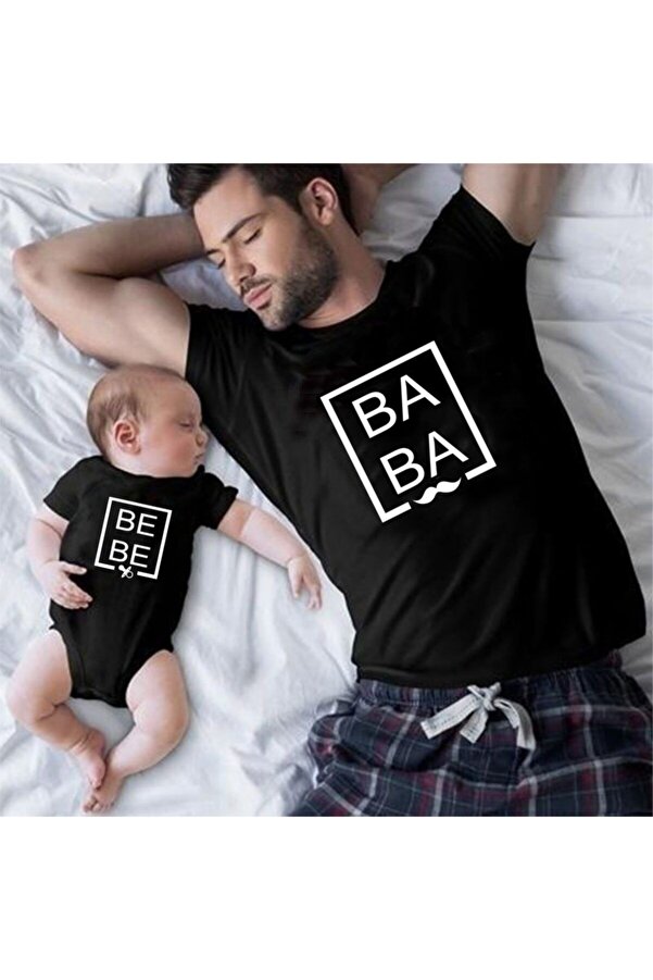 venüsdijital Baba Bebe Tasarım Siyah Tshirt Zıbın (tekli Üründür Kombin Yapmak Için 2 Adet Sepete Ekleyiniz)