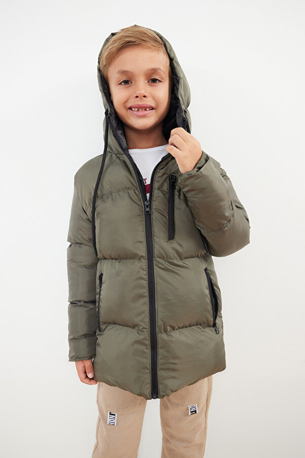 Wax Jacket Mango Grace Parka TRENDYOLKIDS Khaki Boy's Hooded