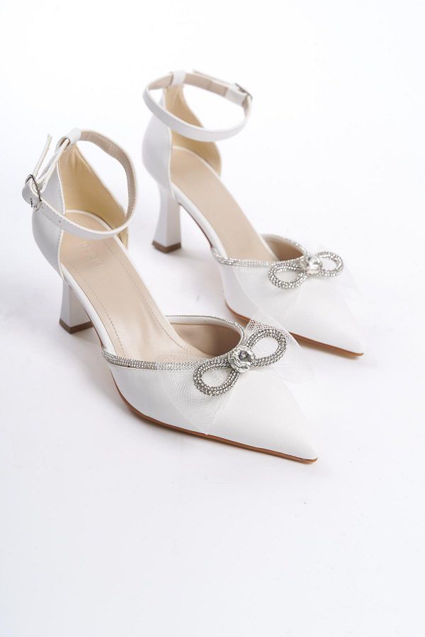 Shemard Asda White Thin Heeled and Bow Pointed Toe Evening Dress Shoes Trendyol