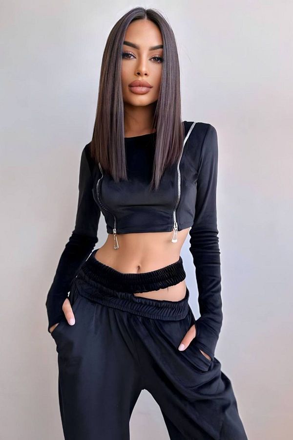 Cropped velvet tracksuit clearance