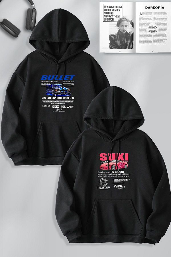 macklin-Combinație de cuplu de îndrăgostiți Fast and Furious Bullet Suki imprimat design special hanorac cu glugă Set de 2 1