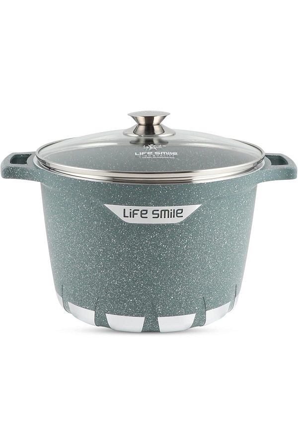 Lifesmile-Granite Deep Cooking Pot With Glass Lid Fixed Handle Non-Stick Granite Coating 28CM (11 Liters) 1