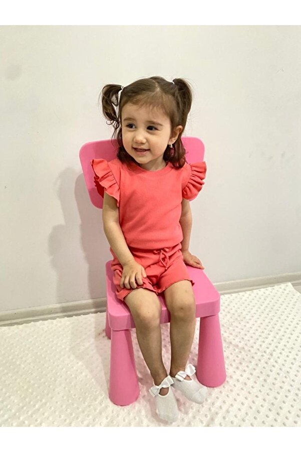 ARYA BABY Kaşkorse Kolu Fırfır Detaylı 2 Li Kız Şortlu Takım, Kız Alt-üst Takım