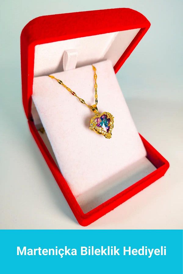 SeyCey Luxury Heart Necklace with Zircon Stones in Velvet Box Pink Stainless 316l Steel Gift Package Made Trendyol