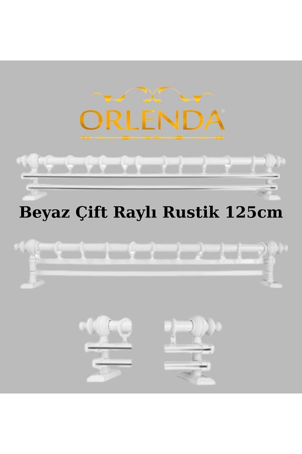 Orlenda-White Wooden Rustic Curtain Hanger - Double Rail Rustic Pipe 125 Cm 1