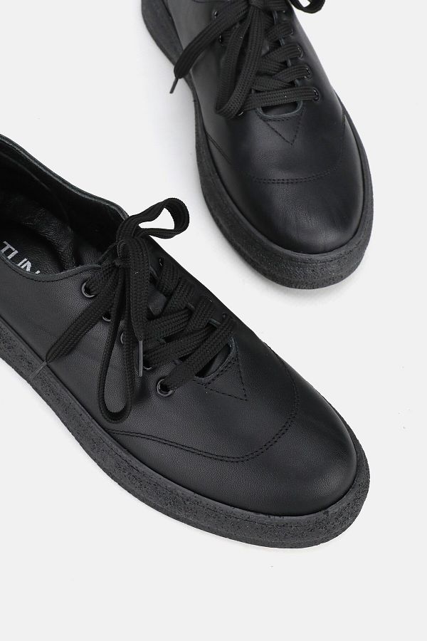 TUNAELL Black Genuine Leather Women s OxforD Shoes Size 36 41 Lace up Flat Sole Trendyol