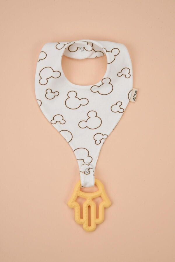 e&f Store Emzik Tutucu Mama Önlüğü - Sevimli Fare Desenli %100 Pamuk Kumaş Emzik Askısı