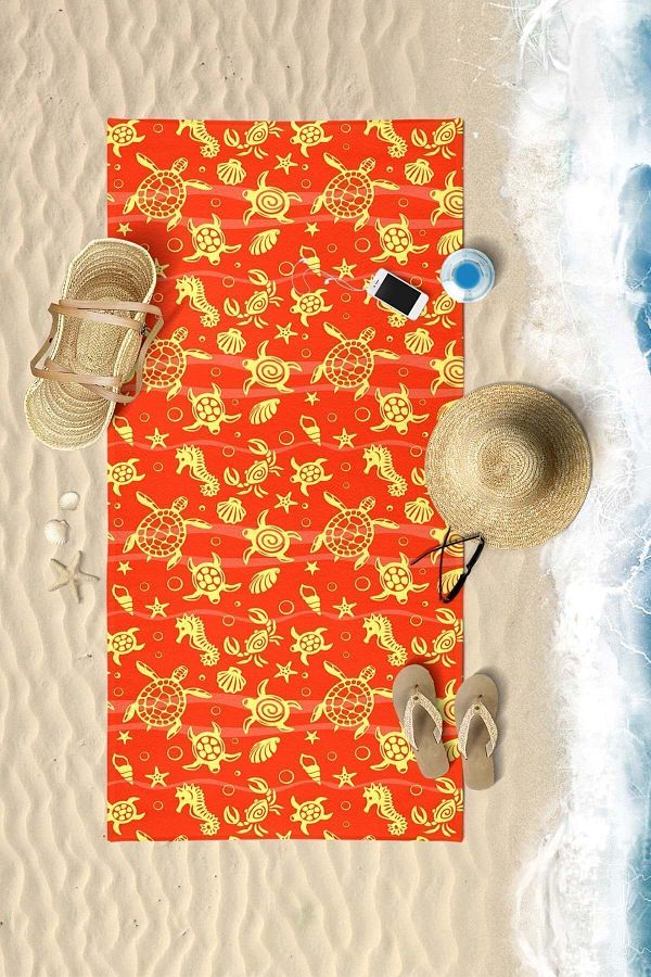 VEVİEN HOME-Underwater Pattern Digital Printed 75x150 Cm Beach Towel RED 1
