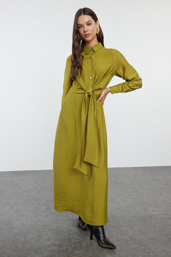Trendyol Modest-Φόρεμα Aerobin πουκάμισο με δέσιμο στη μέση TCTAW25EB00075 1