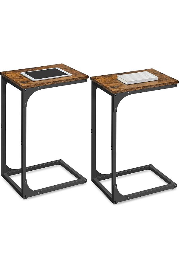 Mahmayi-VASAGLE C-Shaped End Table Set of 2, Space-Saving Side Tables for Couch/Bed, Rustic Brown & Black 1