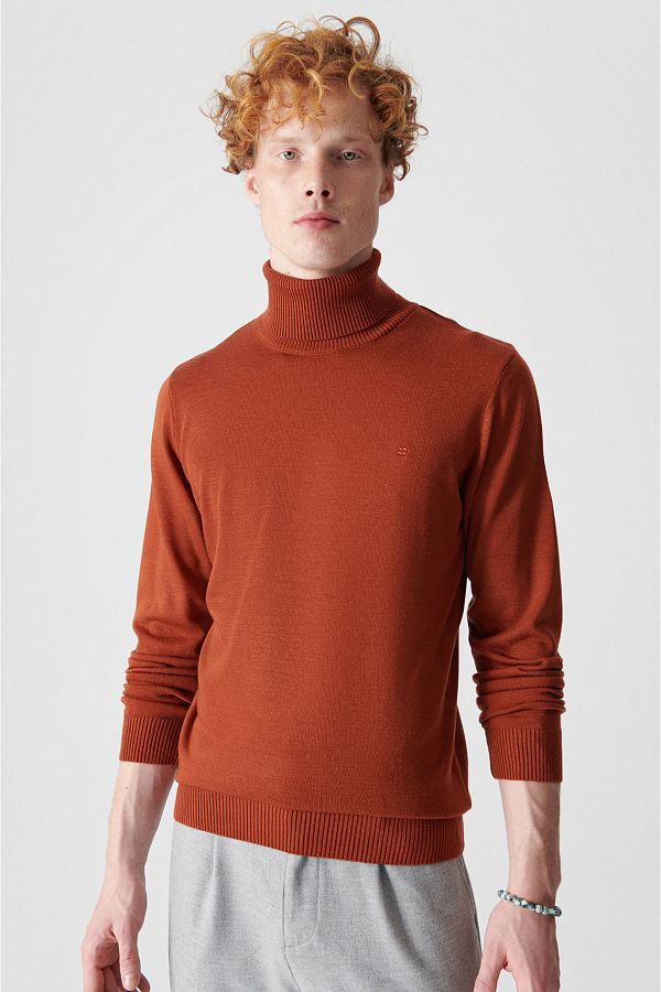 Avva Men s Knitwear Sweater Brick Color Turtleneck Non Pilling Regular Fit E005002 Trendyol