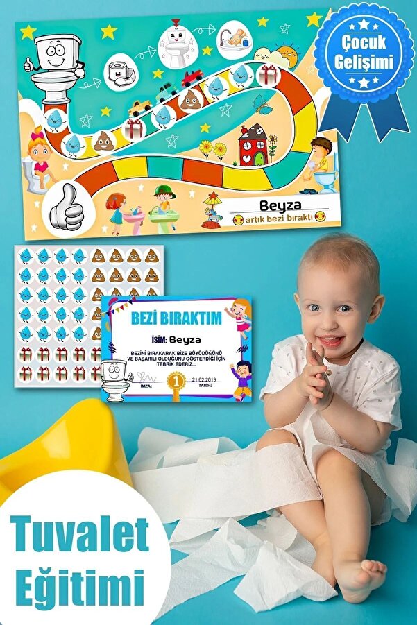 Genel Markalar Eğlenceli Ve Eğitici Tuvalet Eğitimi Pvc Sticker Panosu 30x42cm