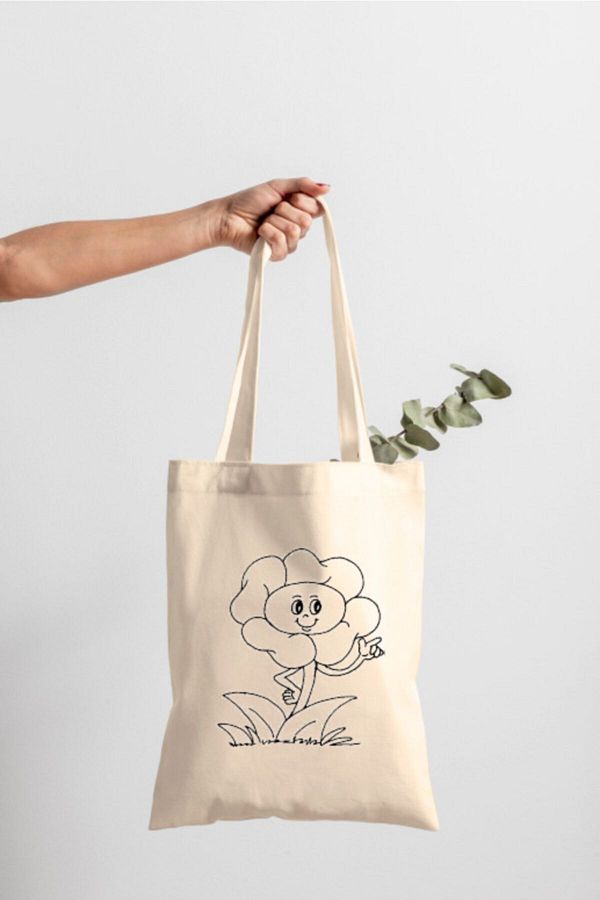 bezçantadünyası-Raw Cloth Paintable Bag with Flower Image 1