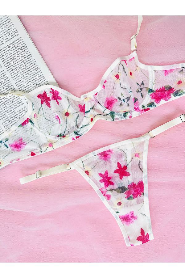 Arinda-Comfort Flora - Set de lenjerie cu sârmă din tul fără capac cu imprimeu floral 1