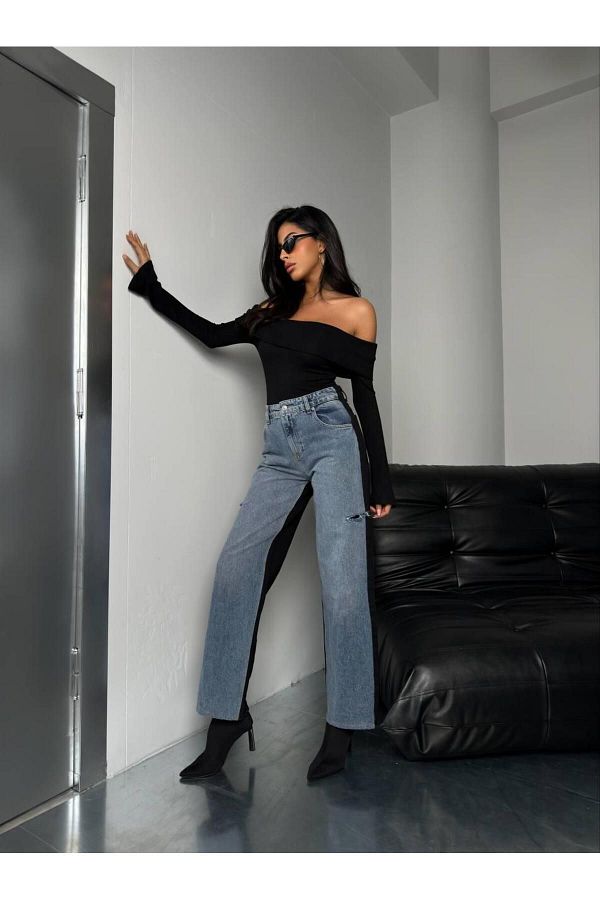 DESS DESIGN LASER CUT DOUBLE COLOR JEANS Trendyol