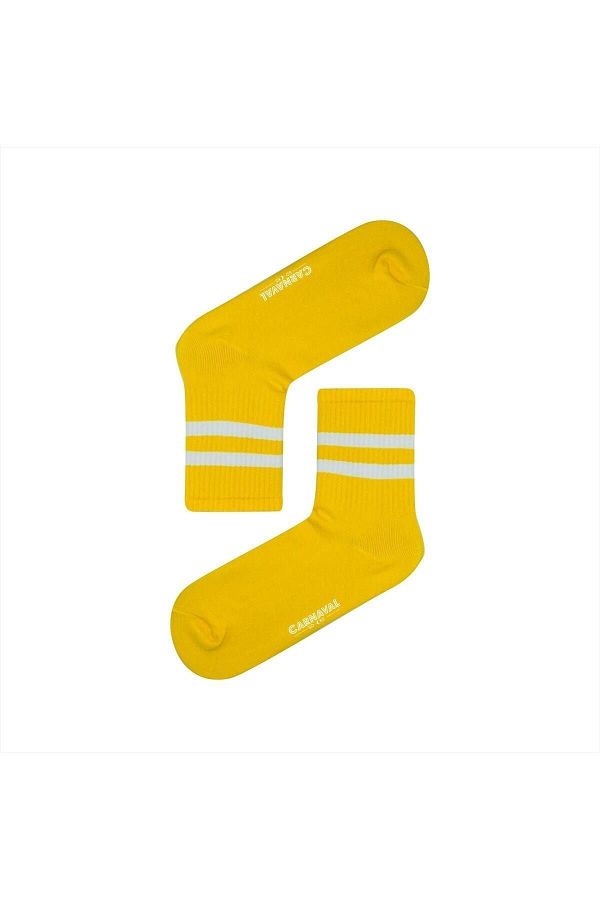 CARNAVAL SOCKS-Шарени цветни жълто-бели спортни чорапи с двойна райета 1