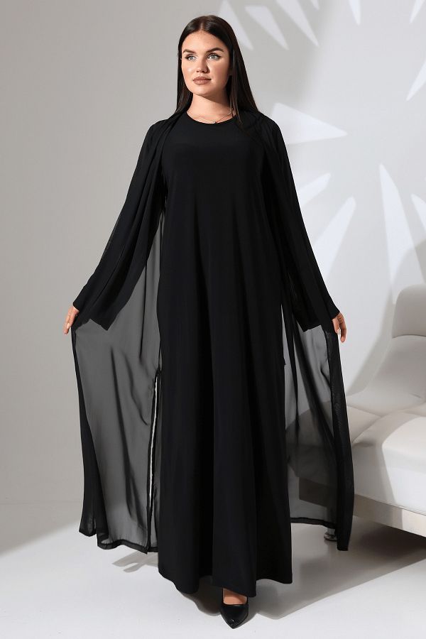 Mankens Fashion Plus Size Black CHiffon Cardigan Long and Comfortable Trendyol