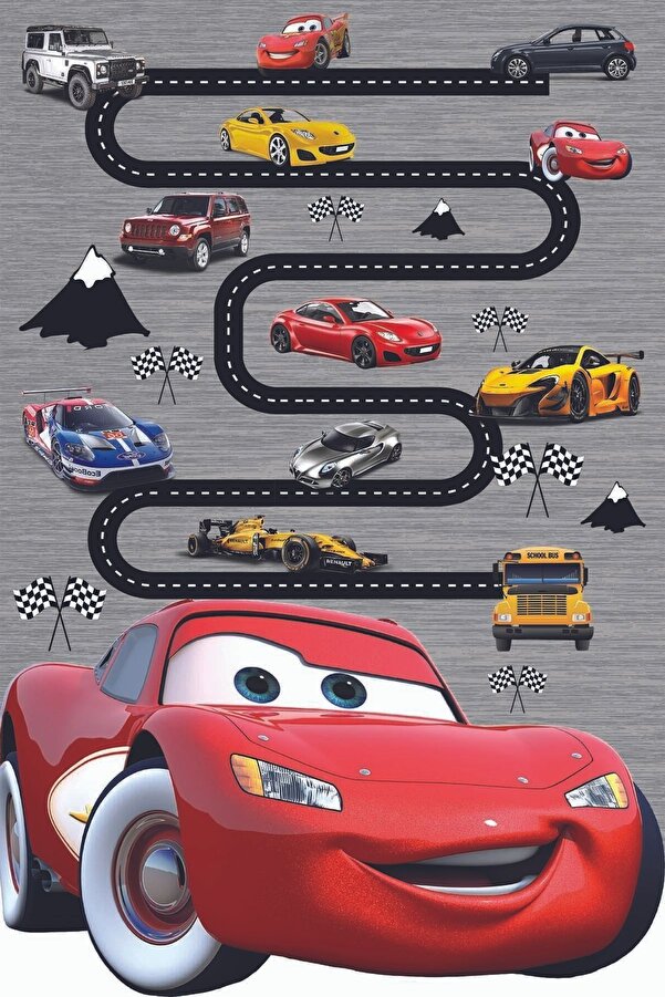 CİCİ ODAM 5 Mm Ince Keçe Kaymaz Tabanlı Dekoratif Bebek Çocuk Odası Halısı Şimşek Mcqueen