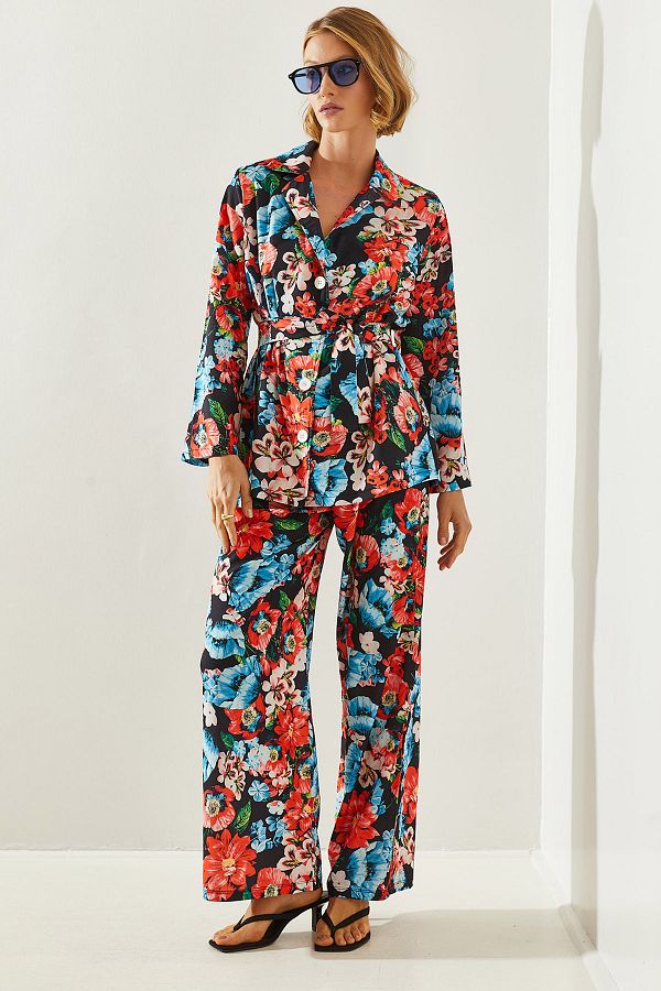 Bianco Lucci-Floral Patterned Belted Palazzo Set - Women's 21255 60251655 1
