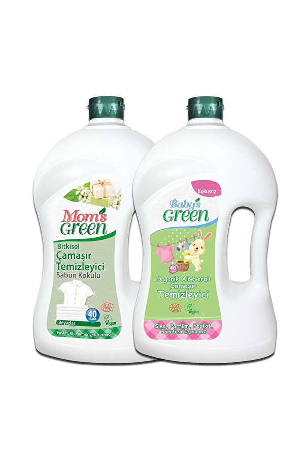 Mom's Green 2'li Set- 1500 ml Çamaşır Temizleyici Beyazlar Için- 1500 ml Organik Bebek Çamaşır Temizleyici
