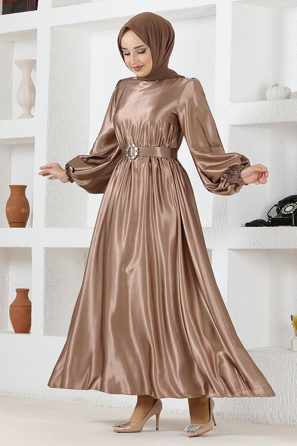 ModaMerve Camel Satin Dress End5509 Trendyol