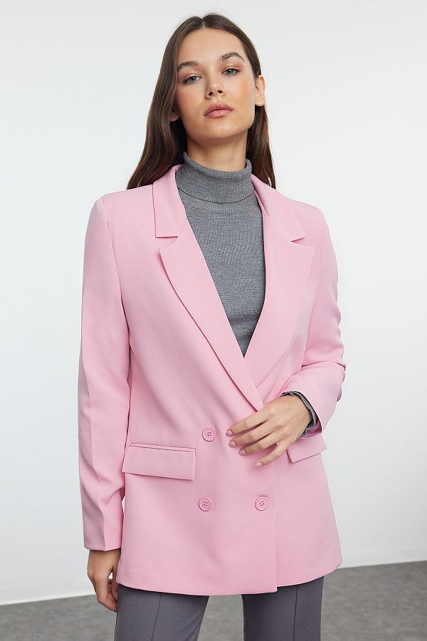 Light pink double breasted blazer clearance