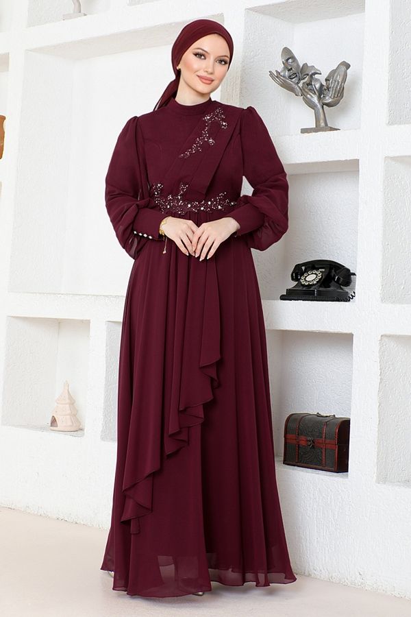 Burgundy chiffon dress deals