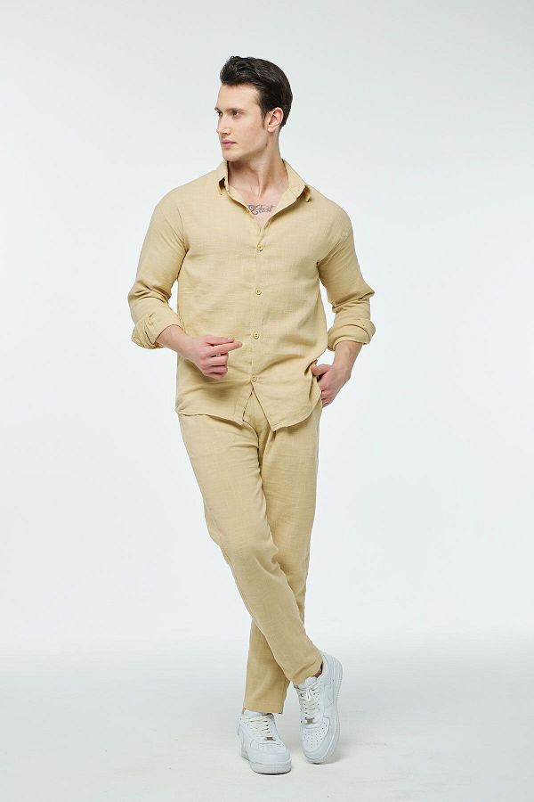 Quagga-Men's Summer Cotton Linen Set - Stylish and Comfortable Shirt and Pants Set 1