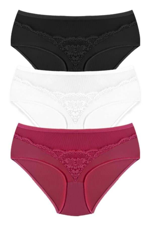 Cottonhill-Large Size Transparent Lace Detailed Bikini Panties - Elastic Waist, 3 Pack 1