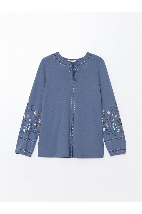 LC Waikiki-LCW Damenbluse mit langen Ärmeln, gemustert, zum Binden 1