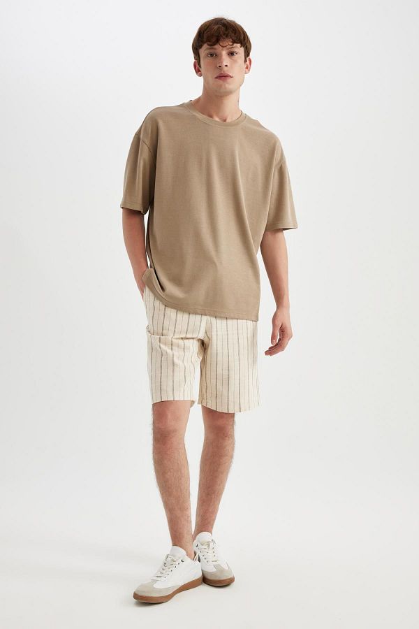 DeFacto-Regular Fit Flexible Banded Leg Linen Look Bermuda Shorts 1