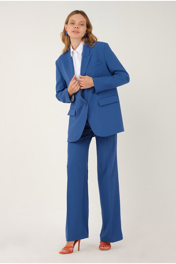 HEQA Draped Blazer Jacket Indigo Trendyol