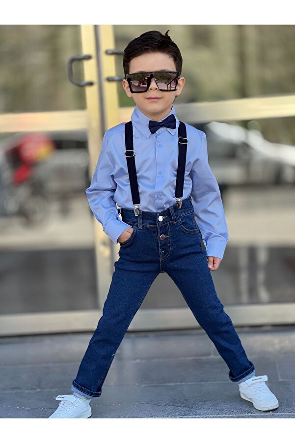 DUDOR KİDS BOY'S JEANS PANTS-SHIRT-BOW TIE-SLEEVE QUAD SET-23 APRIL-FAMOUS-  Trendyol