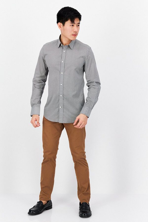 Antony Morato Men Slim Fit Geometric Pattern Long Sleeve Casual Shirt Grey Black Combo Trendyol