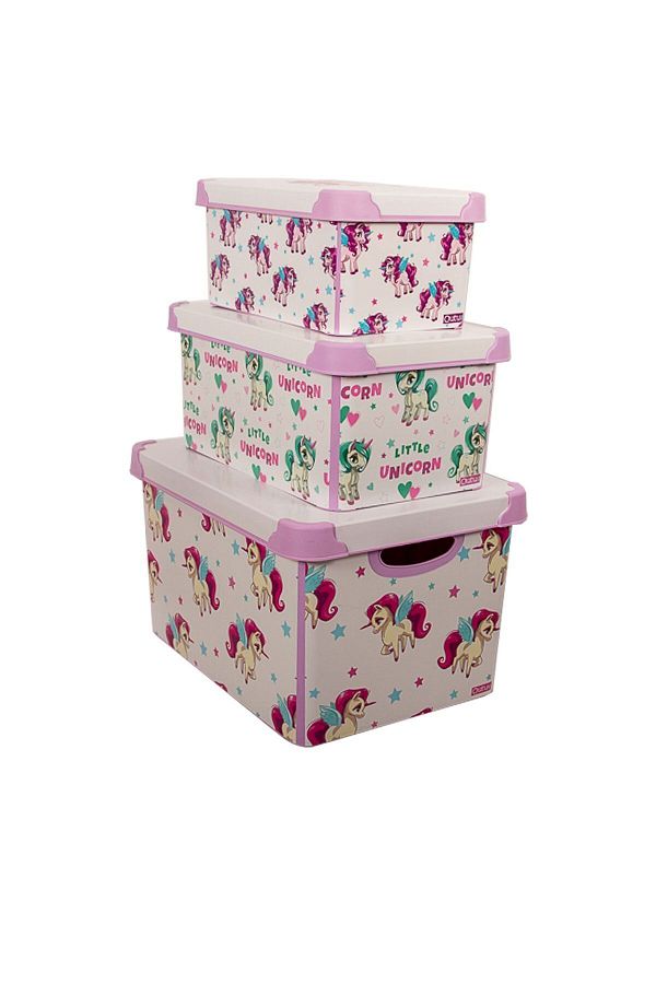 QUTU-Unicorn Patterned 3 Piece Decorative Storage Box Set - Style Box 1