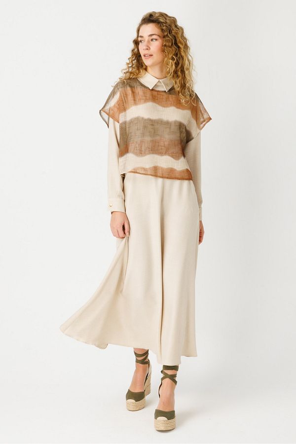 ESSWAP Bej7614 Model Blouse and Skirt Set Mesh Detail Trendyol