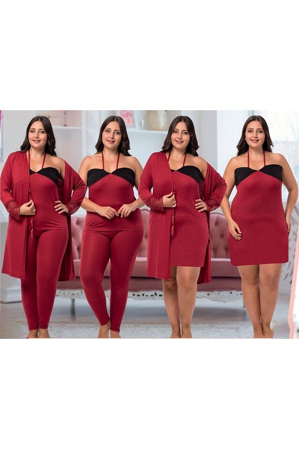 JEN KA Women s Large Size 4 Piece Nightgown Set with Dressing Gowns Trendyol