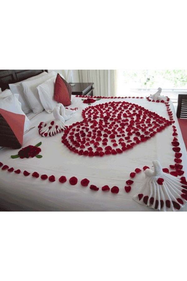 BEST PARTİ-100 Red Heart Candles + 2 Packs of 100 Gr. Dry Rose Petals 1