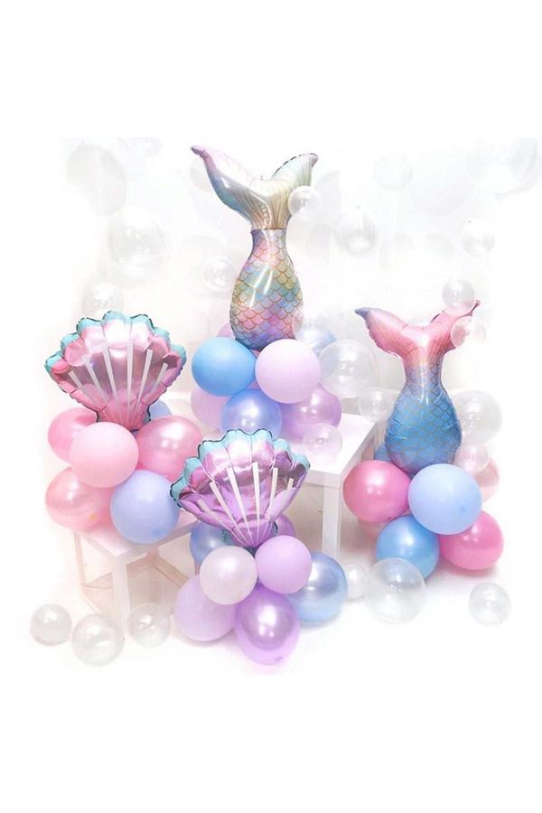RÖNESANS PARTİ-Mermaid Tail Seashell Latex Balloon Set 1