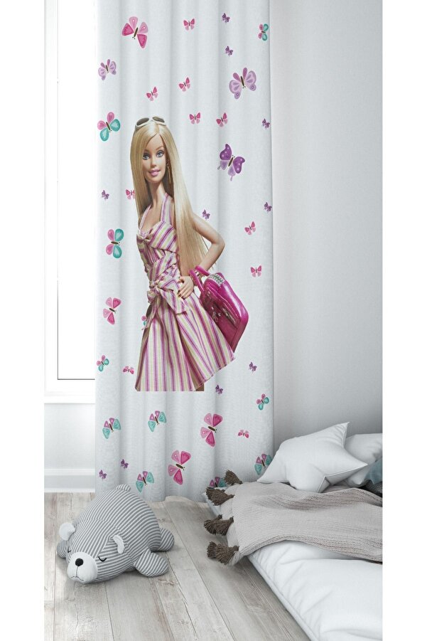 CİCİ EKO 1 Kanat Barbie Kelebek Lazer Kenar Kesimli Ince Petek Kumaş Dekoratif Çocuk Odası Perdesi Fon Perde