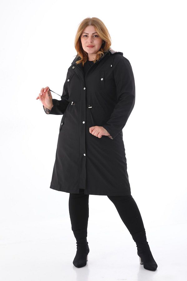 TUTveAL Collection Women s Water Resistant Plus Size Trench Coat Long Hooded Trench Coat Bonded Fabric Inside Plaid Trench Coat Trendyol