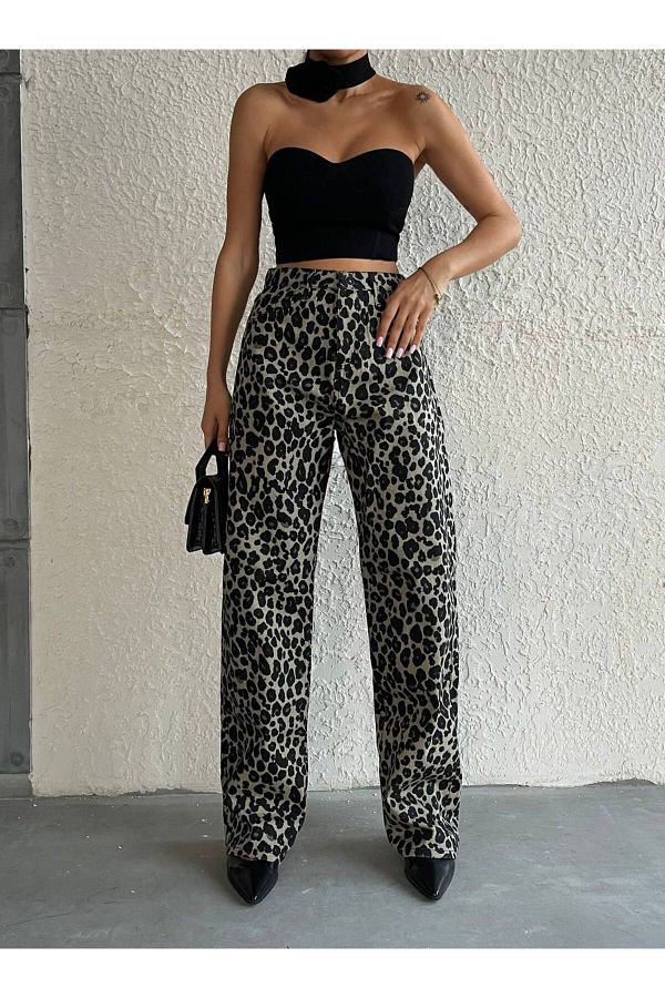 Bak'ap-Leopard Patterned Plaszo Jean Trousers 1