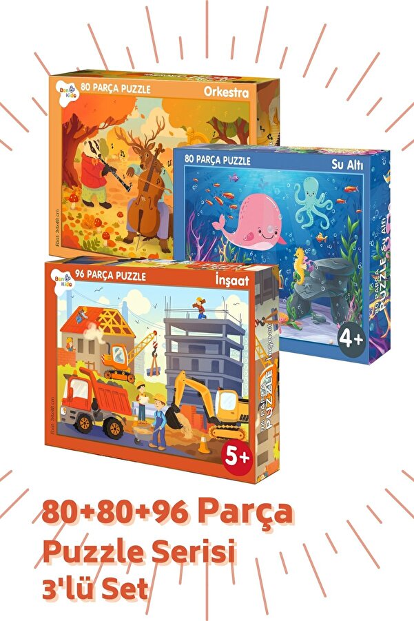 Bonkido 3 'lü Puzzle Set - 80, 80 Ve 96 Parça Puzzle 4+yaş