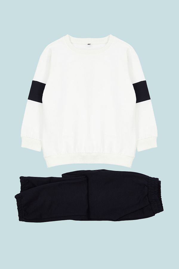 TRENDYOLKIDS-Chlapecká sada mikiny a tepláků z ecru bavlny - Color Block, TKDAW25AU00019 1