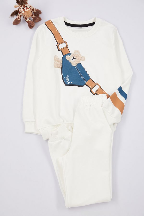 TRENDYOLKIDS-Knitted Ecru Printed Top and Bottom Set - TKDAW25AU00078 1